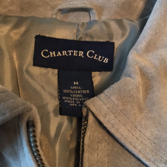 Powder blue suede zip up Charter Club collared jacket. Size M. Fully lined. - Picture 3 of 6